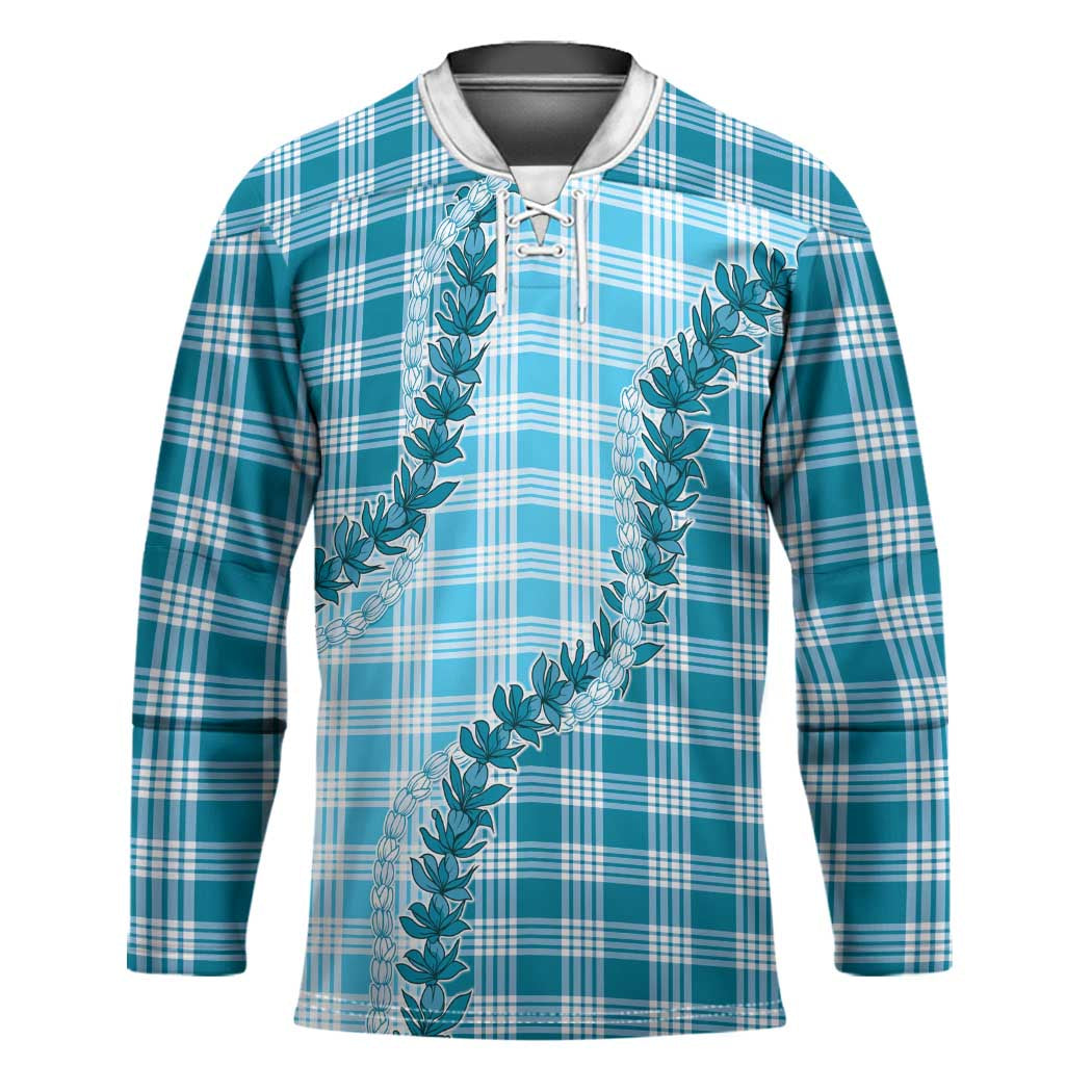 Blue Hawaii Palaka Hockey Jersey Hawaiian Pikake Lei