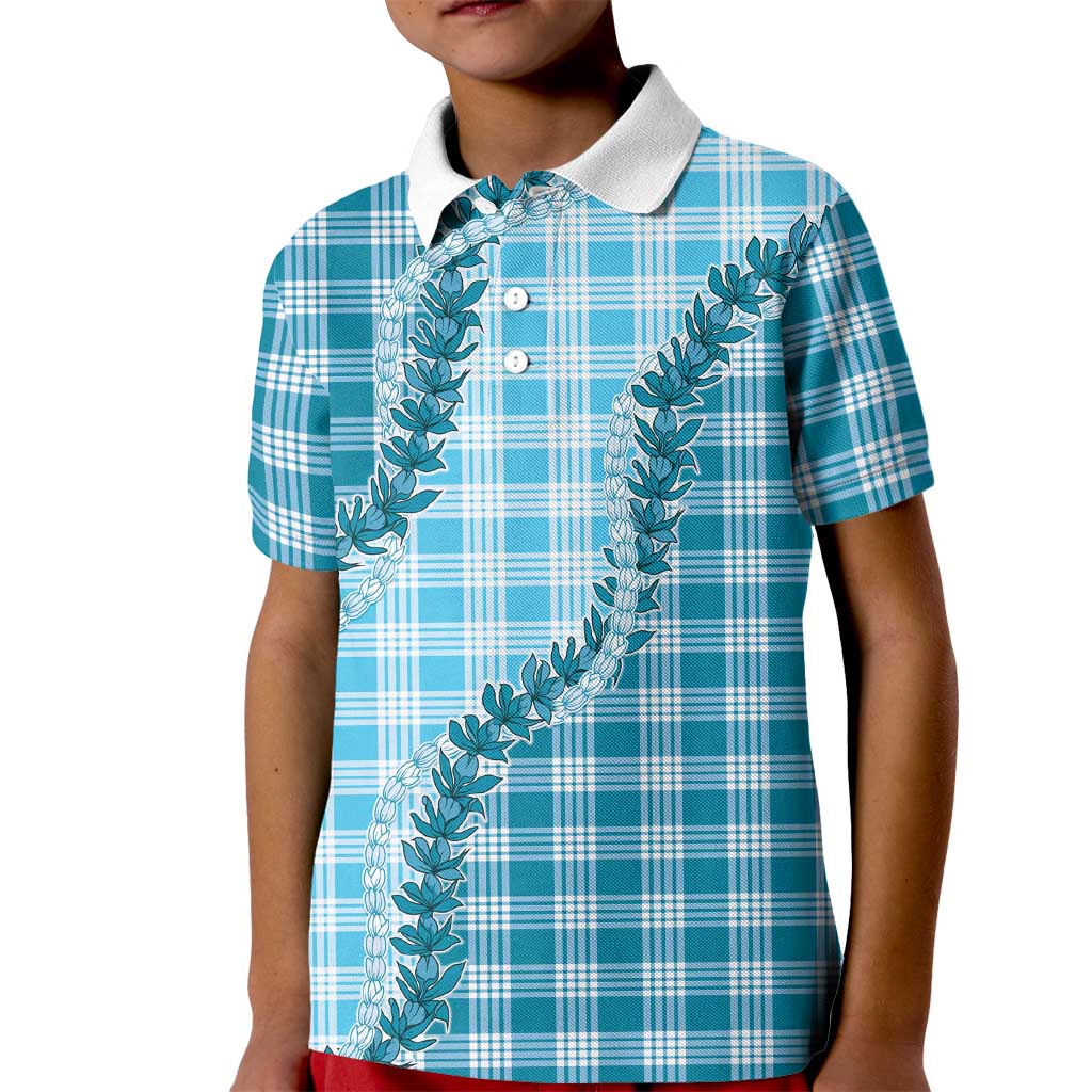 Blue Hawaii Palaka Kid Polo Shirt Hawaiian Pikake Lei