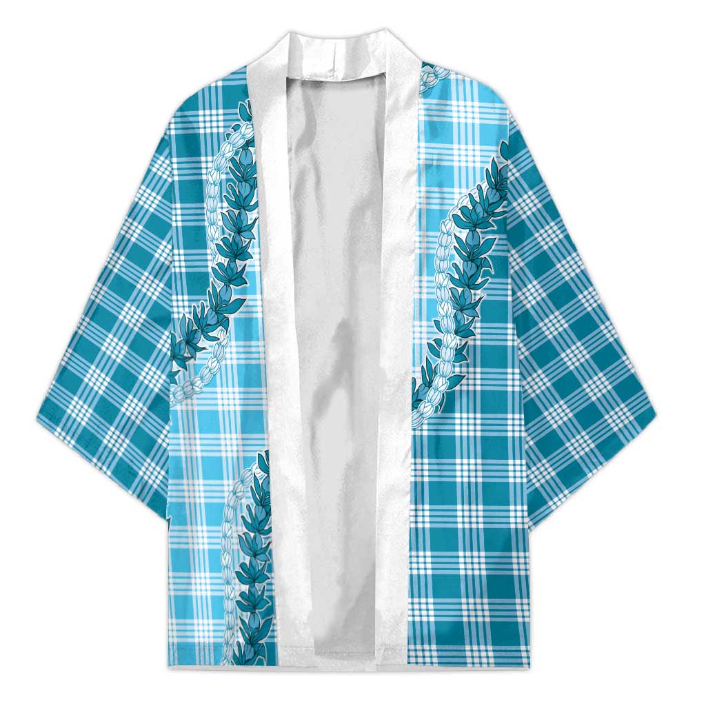 Blue Hawaii Palaka Kimono Hawaiian Pikake Lei