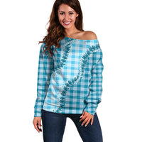 Blue Hawaii Palaka Off Shoulder Sweater Hawaiian Pikake Lei