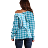 Blue Hawaii Palaka Off Shoulder Sweater Hawaiian Pikake Lei