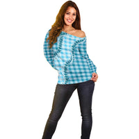 Blue Hawaii Palaka Off Shoulder Sweater Hawaiian Pikake Lei