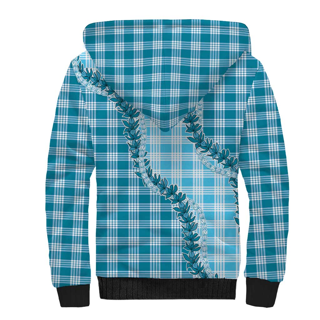 Blue Hawaii Palaka Sherpa Hoodie Hawaiian Pikake Lei