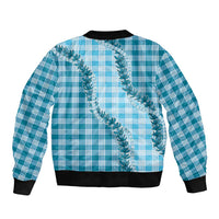 Blue Hawaii Palaka Sleeve Zip Bomber Jacket Hawaiian Pikake Lei LT05 - Polynesian Pride