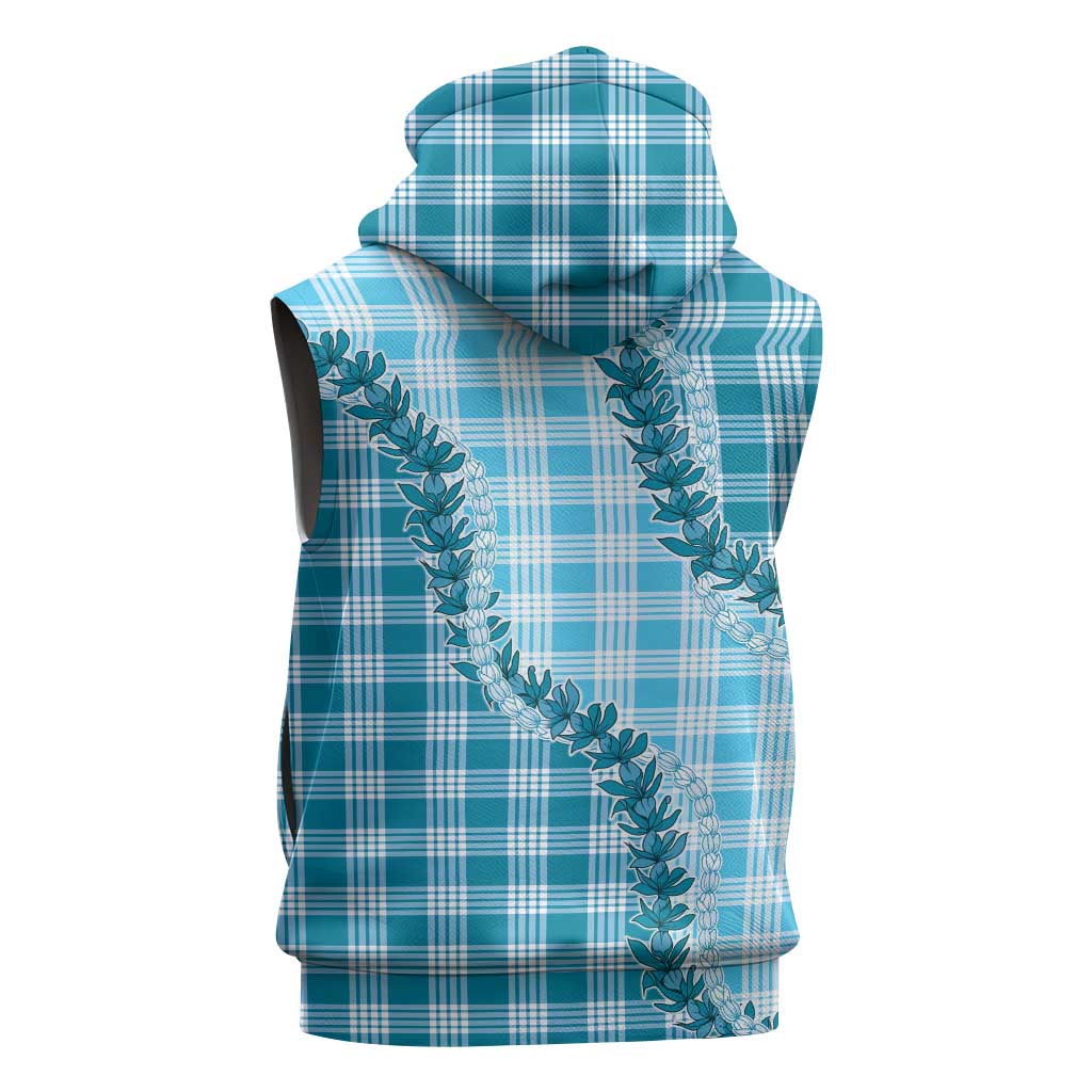 Blue Hawaii Palaka Sleeveless Zip Hoodie Hawaiian Pikake Lei