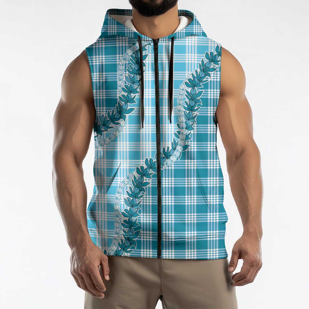 Blue Hawaii Palaka Sleeveless Zip Hoodie Hawaiian Pikake Lei