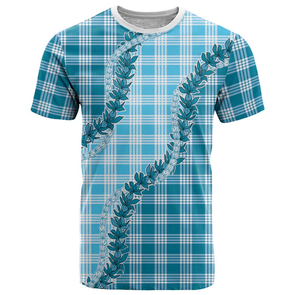Blue Hawaii Palaka T Shirt Hawaiian Pikake Lei