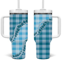 Blue Hawaii Palaka Tumbler With Handle Hawaiian Pikake Lei