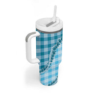 Blue Hawaii Palaka Tumbler With Handle Hawaiian Pikake Lei