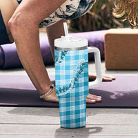 Blue Hawaii Palaka Tumbler With Handle Hawaiian Pikake Lei