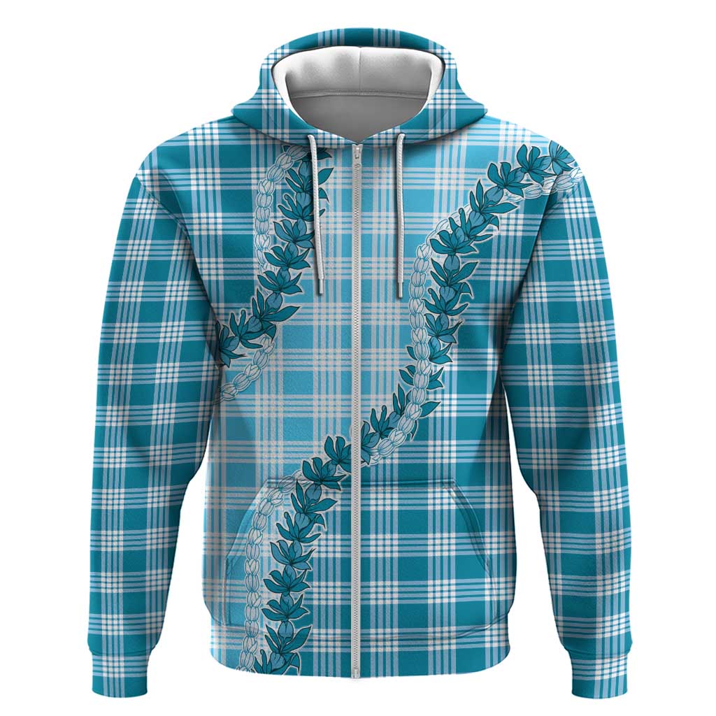 Blue Hawaii Palaka Zip Hoodie Hawaiian Pikake Lei