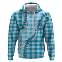 Blue Hawaii Palaka Zip Hoodie Hawaiian Pikake Lei