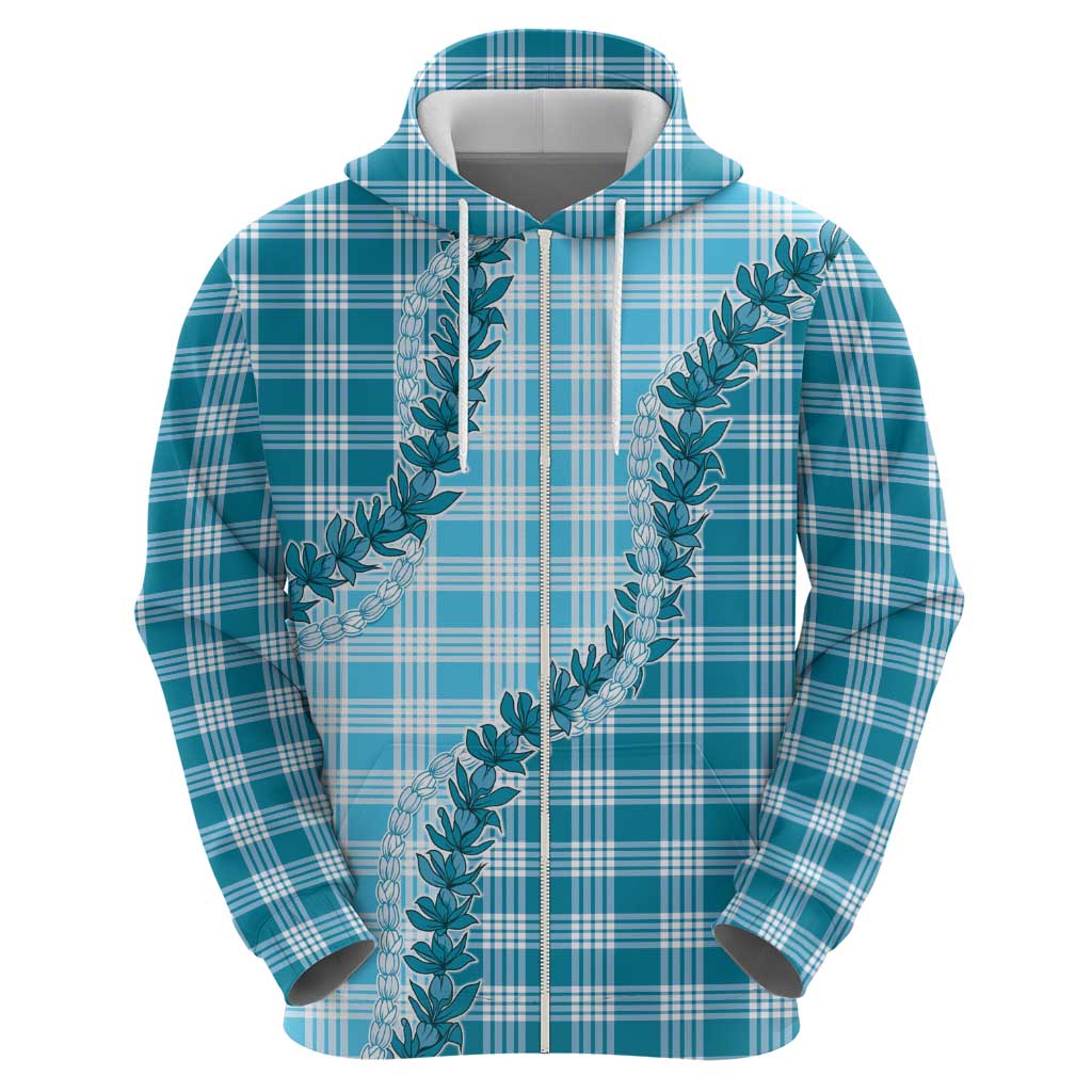 Blue Hawaii Palaka Zip Hoodie Hawaiian Pikake Lei