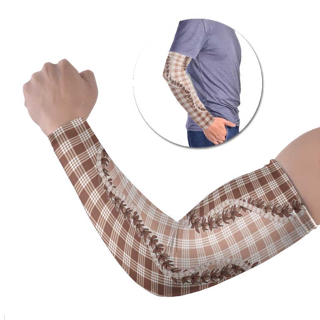Beige Hawaii Palaka Arm Sleeves Hawaiian Pikake Lei
