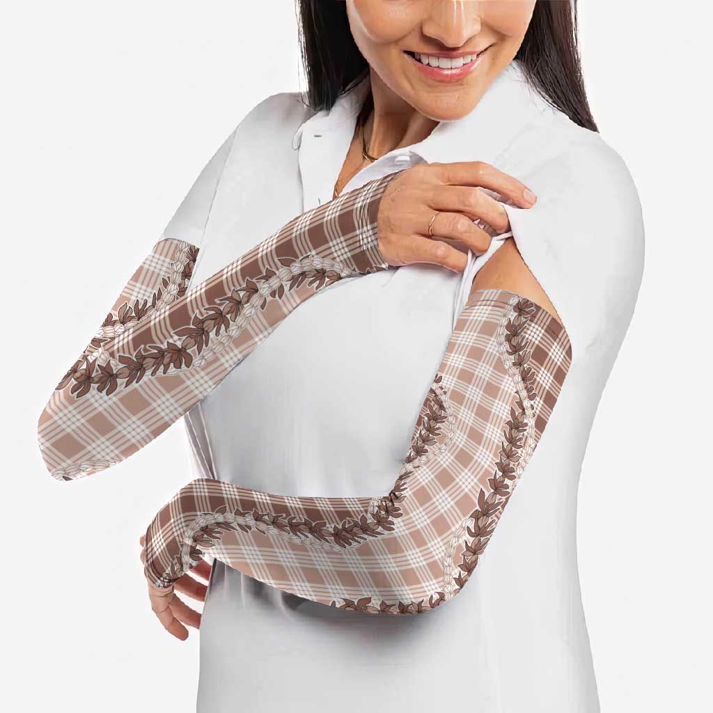 Beige Hawaii Palaka Arm Sleeves Hawaiian Pikake Lei