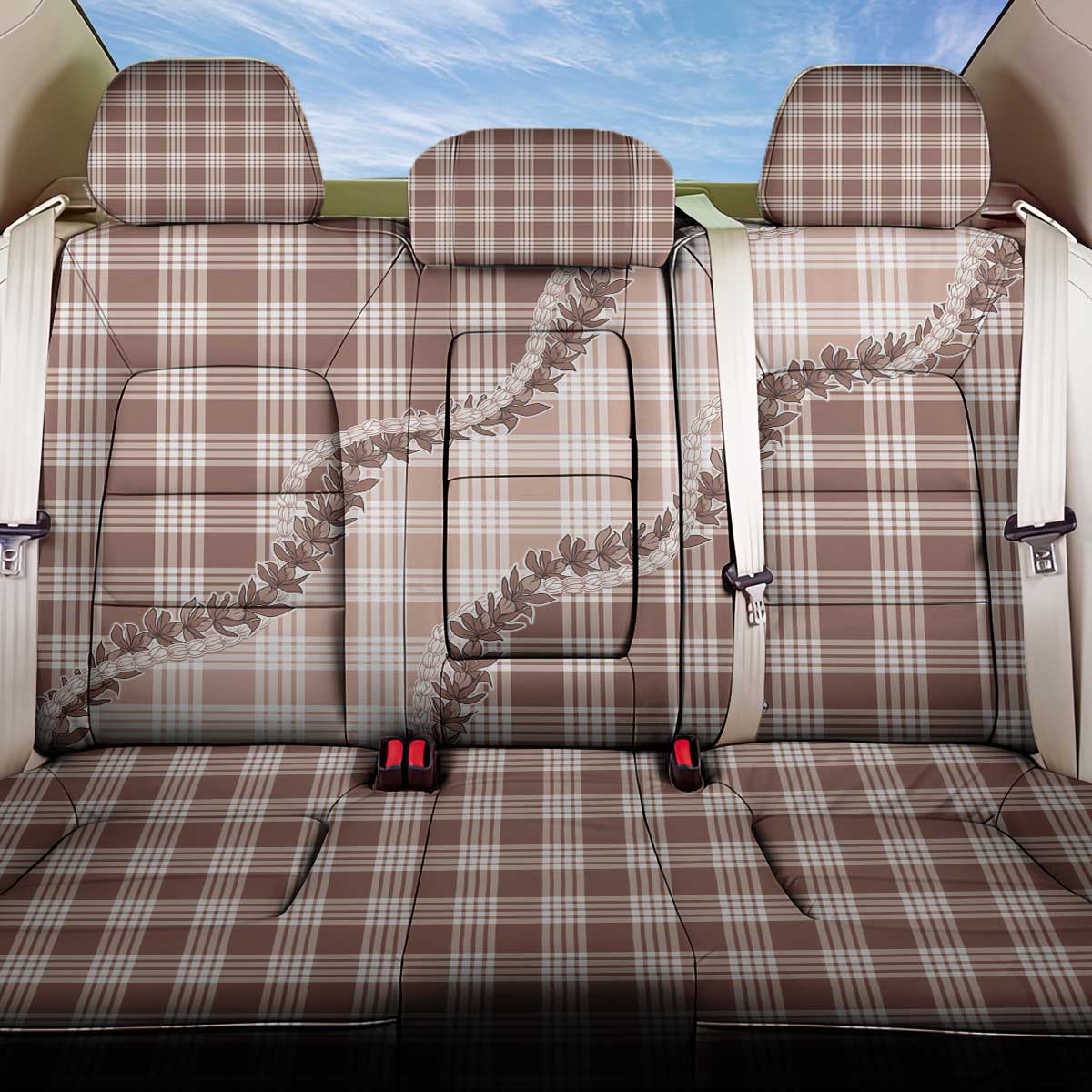 Beige Hawaii Palaka Back Car Seat Cover Hawaiian Pikake Lei