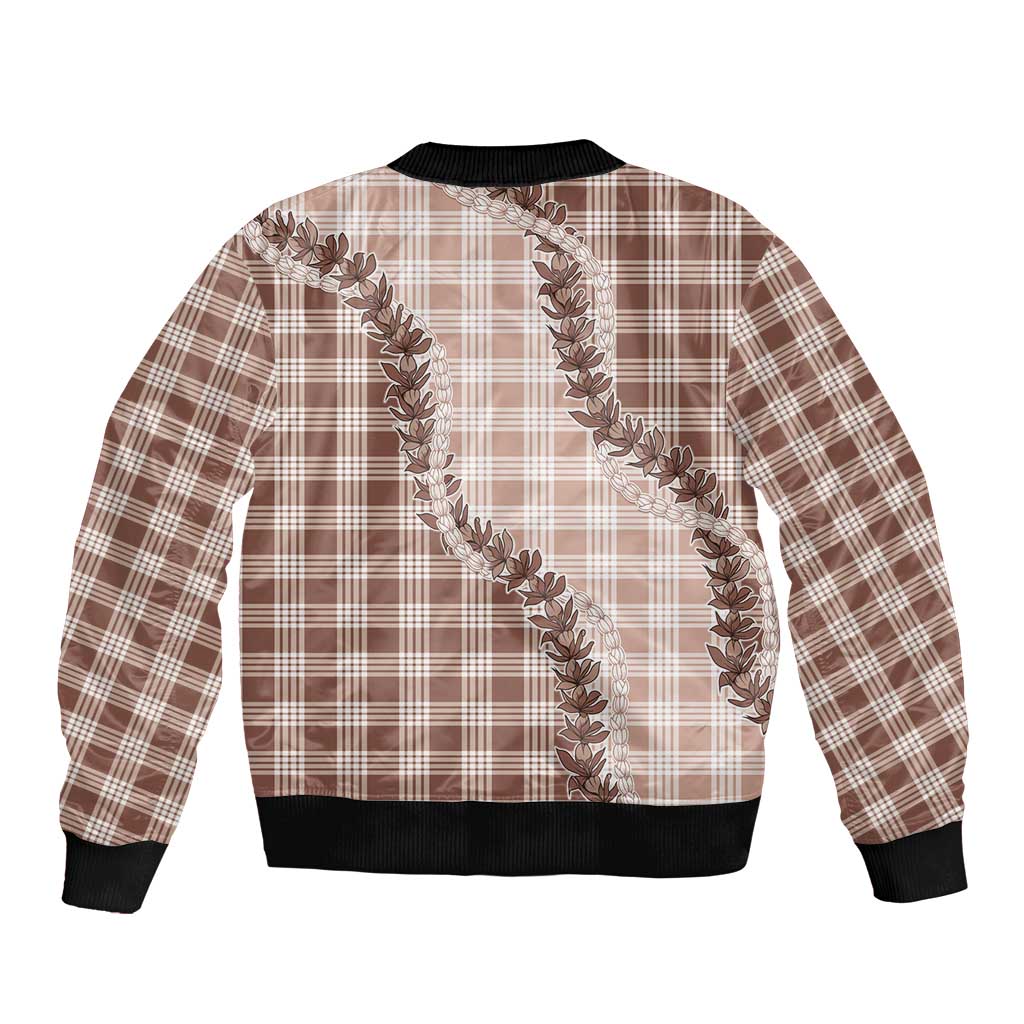 Beige Hawaii Palaka Bomber Jacket Hawaiian Pikake Lei LT05 - Polynesian Pride