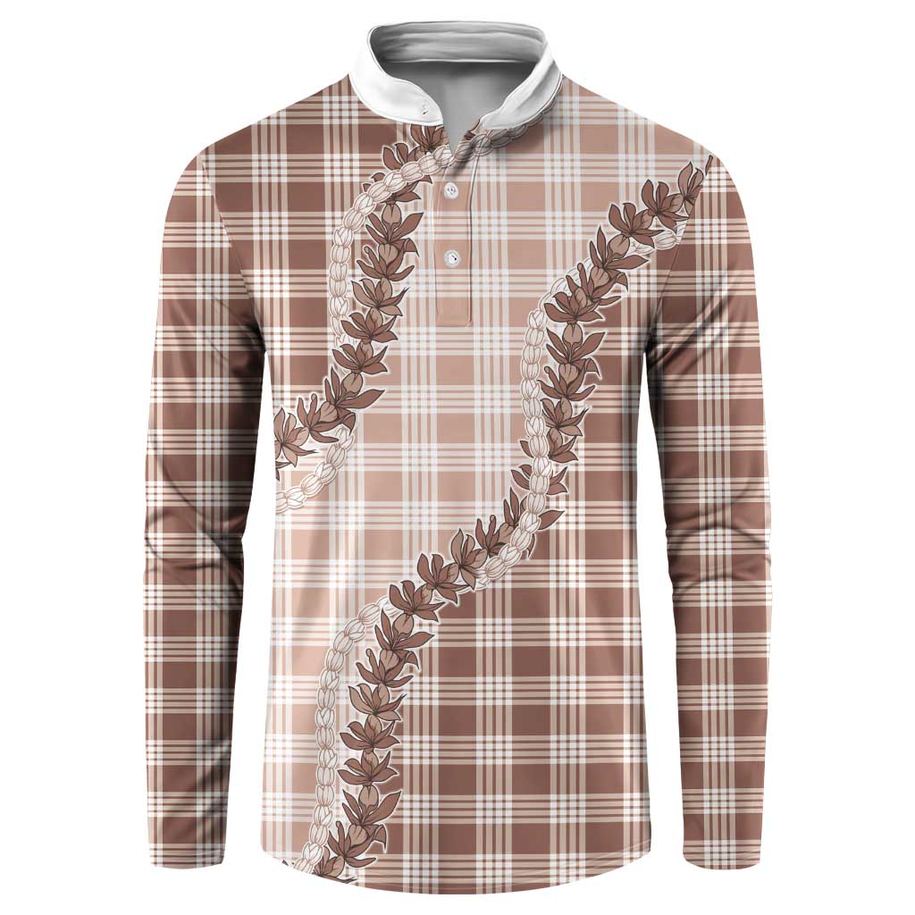 Beige Hawaii Palaka Button Sweatshirt Hawaiian Pikake Lei