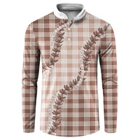 Beige Hawaii Palaka Button Sweatshirt Hawaiian Pikake Lei