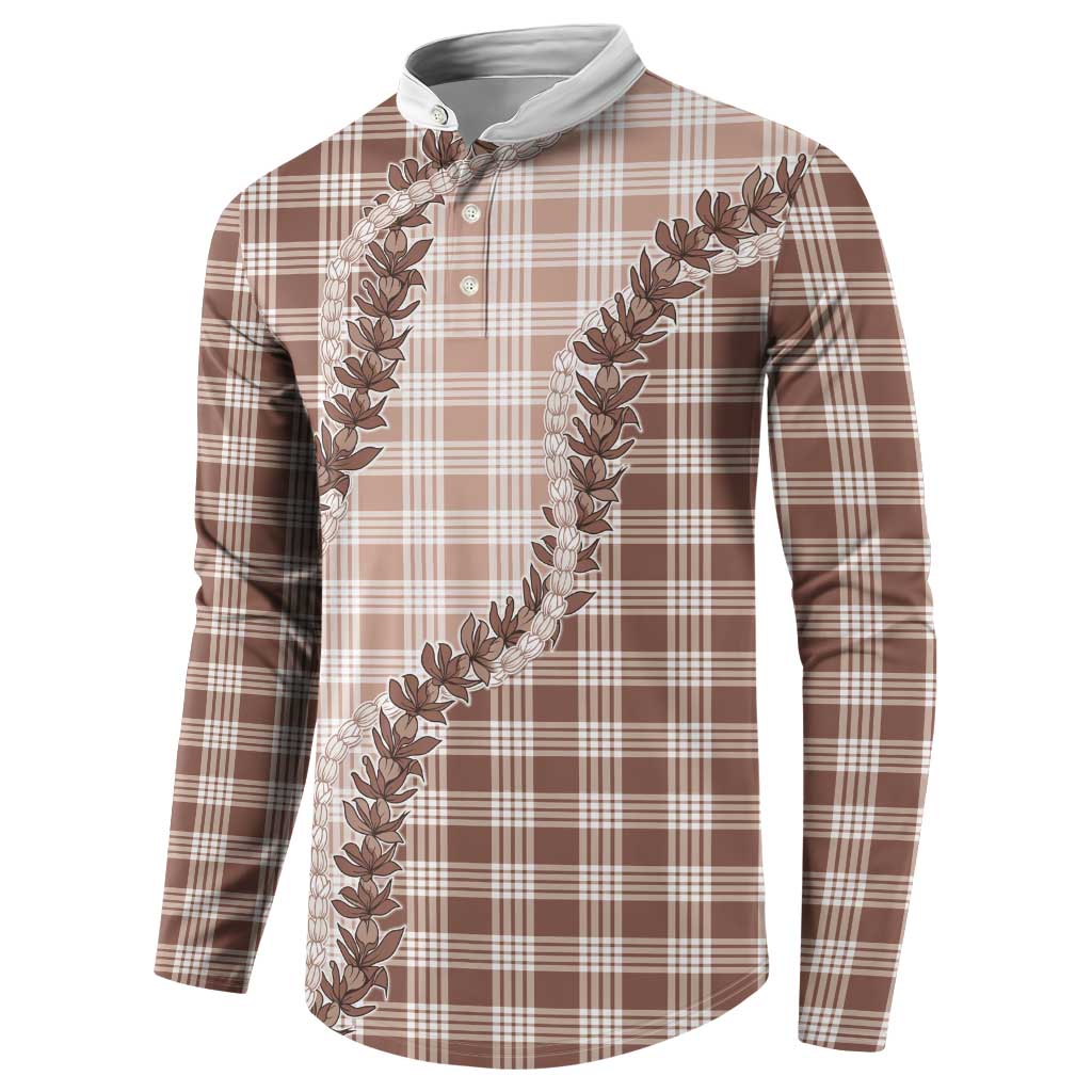 Beige Hawaii Palaka Button Sweatshirt Hawaiian Pikake Lei