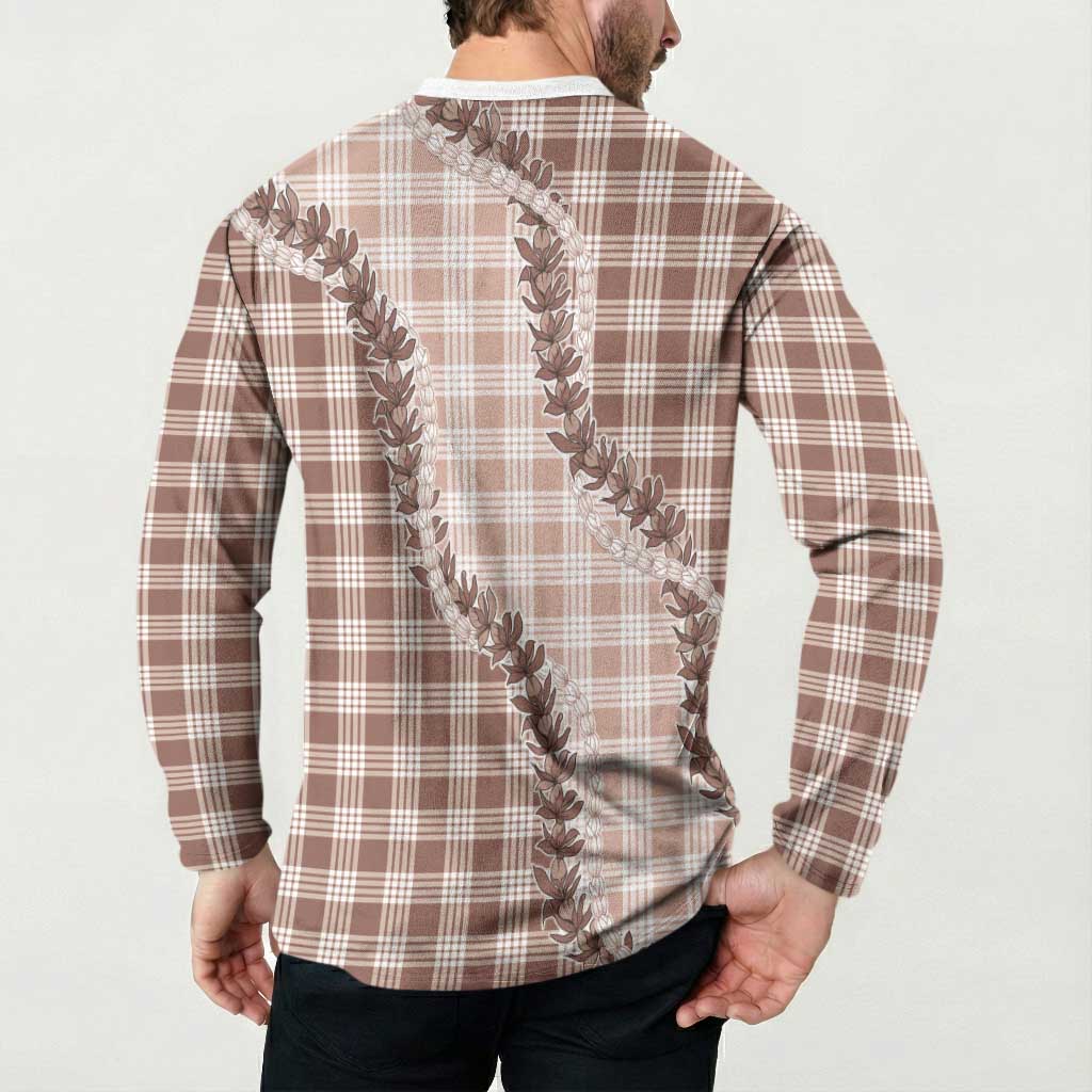 Beige Hawaii Palaka Button Sweatshirt Hawaiian Pikake Lei