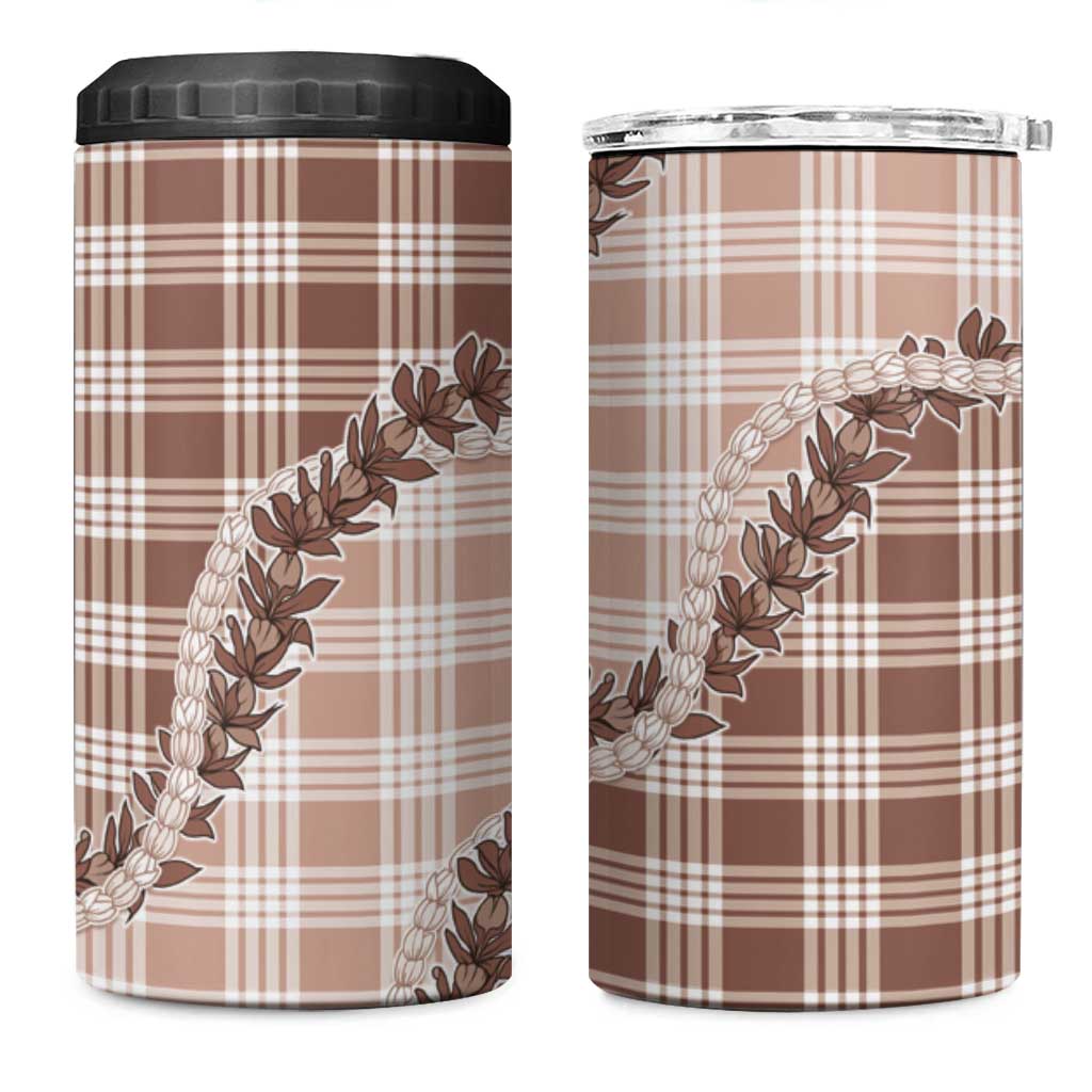 Beige Hawaii Palaka 4 in 1 Can Cooler Tumbler Hawaiian Pikake Lei LT05 One Size: 16 oz Beige - Polynesian Pride