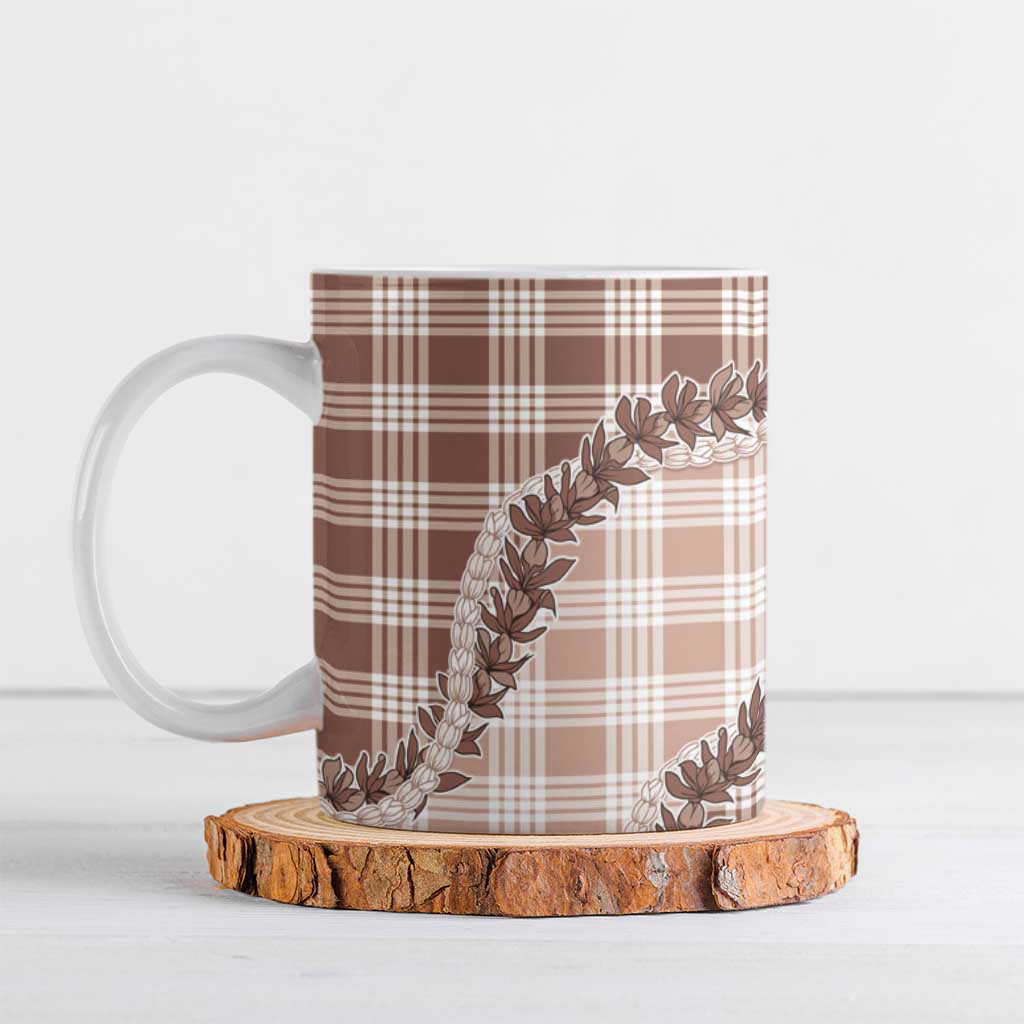 Beige Hawaii Palaka Ceramic Mug Hawaiian Pikake Lei