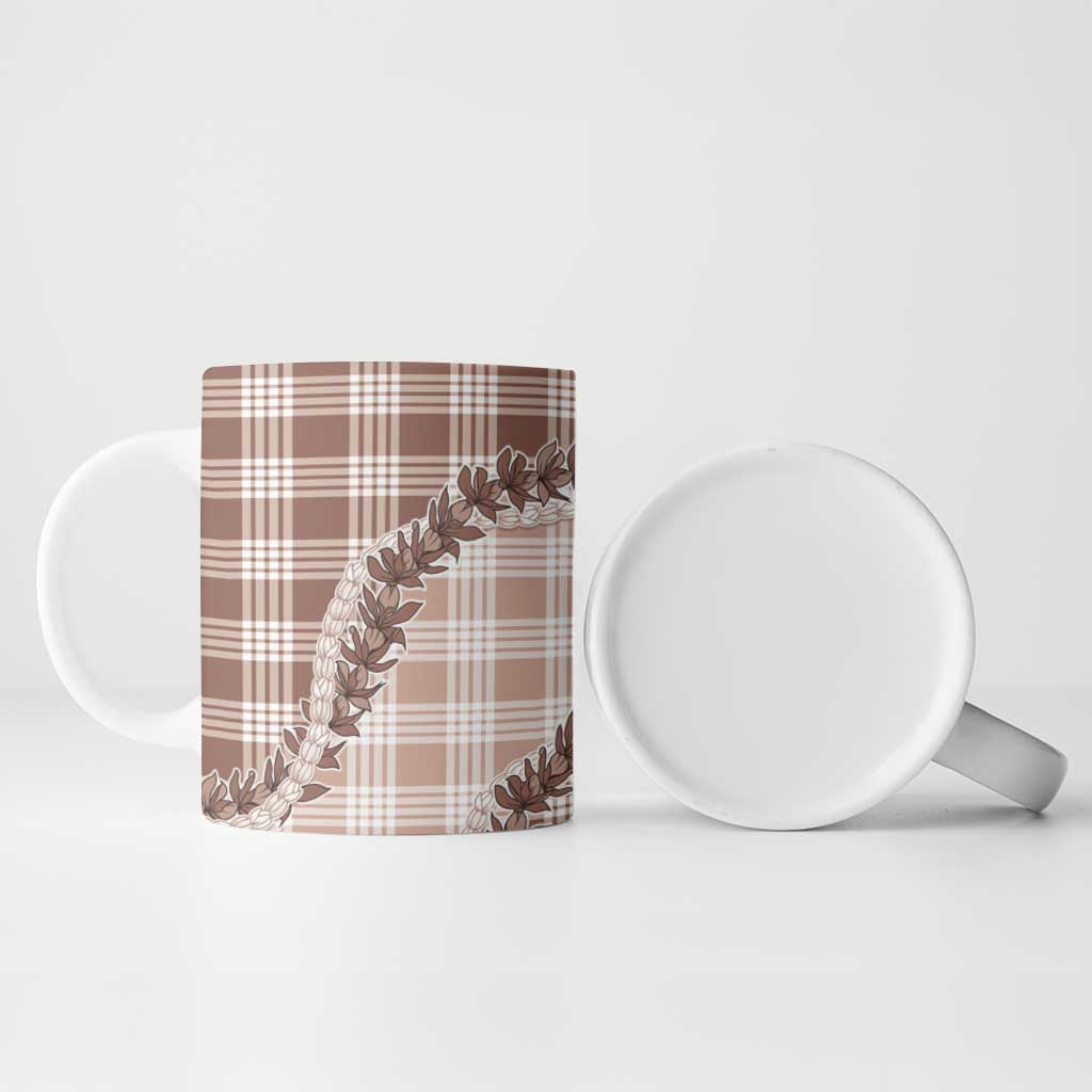 Beige Hawaii Palaka Ceramic Mug Hawaiian Pikake Lei