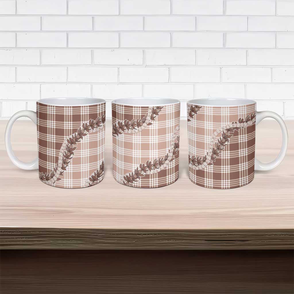 Beige Hawaii Palaka Ceramic Mug Hawaiian Pikake Lei