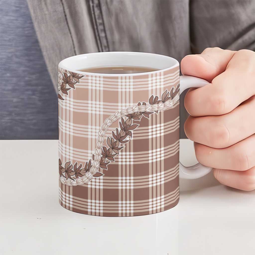 Beige Hawaii Palaka Ceramic Mug Hawaiian Pikake Lei