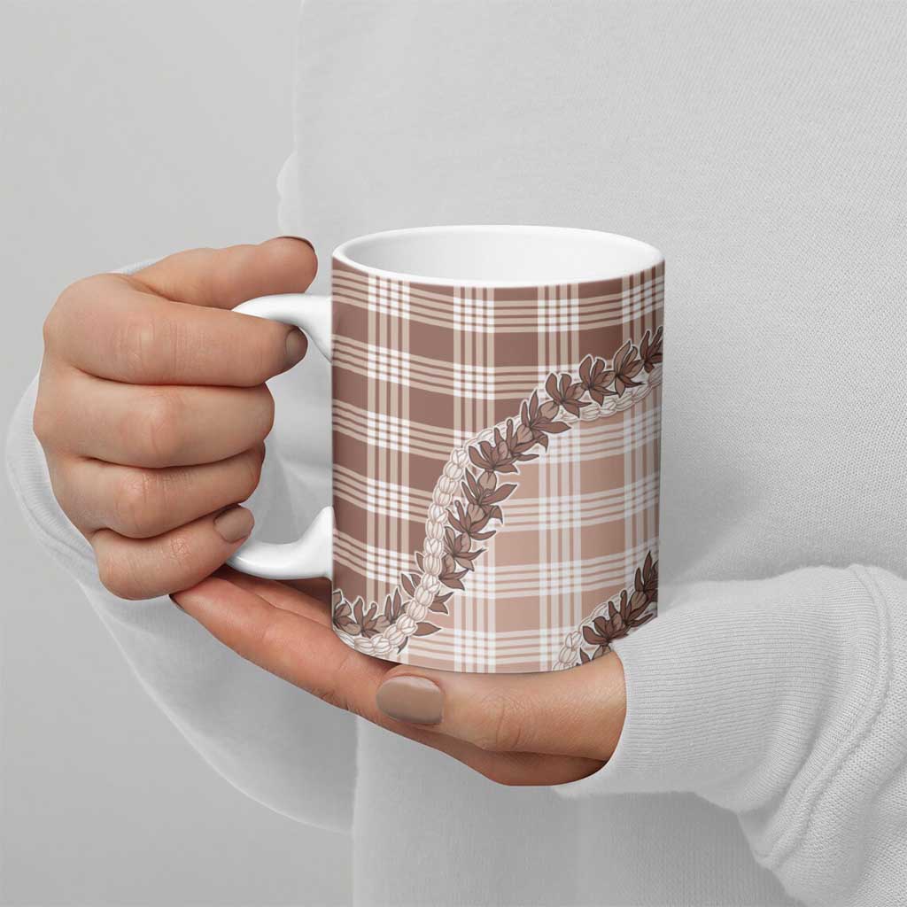 Beige Hawaii Palaka Ceramic Mug Hawaiian Pikake Lei