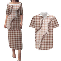 Beige Hawaii Palaka Couples Matching Puletasi and Hawaiian Shirt Hawaiian Pikake Lei LT05 Beige - Polynesian Pride