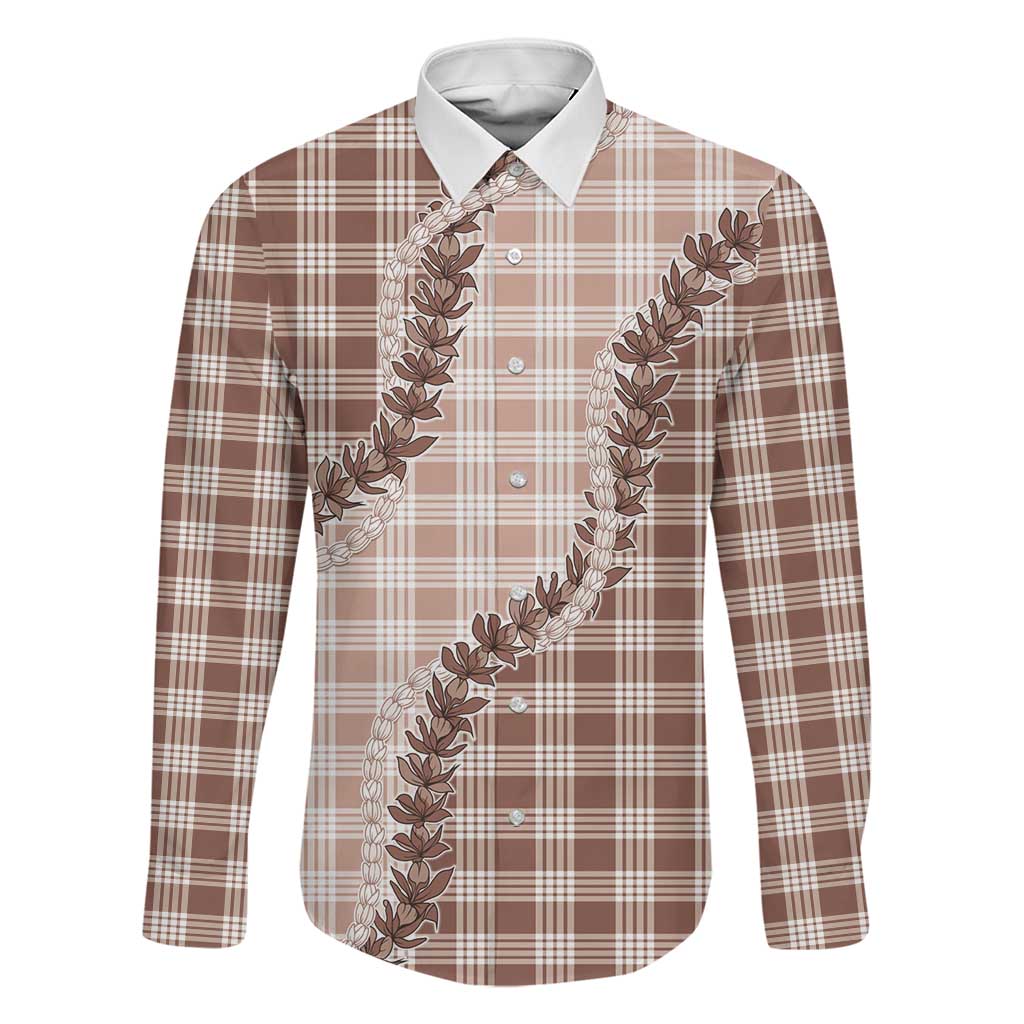 Beige Hawaii Palaka Family Matching Mermaid Dress and Hawaiian Shirt Hawaiian Pikake Lei LT05 Dad's Shirt - Long Sleeve Beige - Polynesian Pride