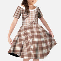 Beige Hawaii Palaka Kid Short Sleeve Dress Hawaiian Pikake Lei