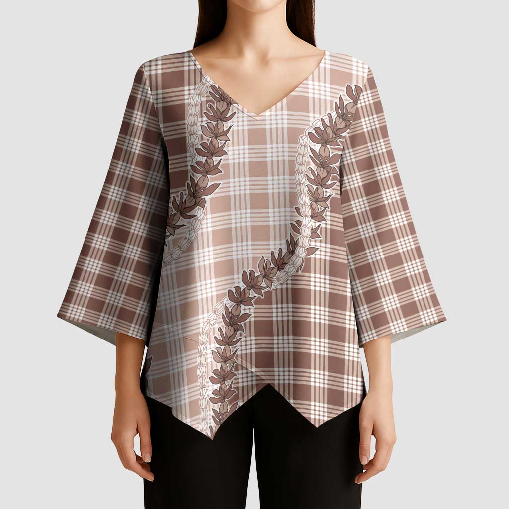 Beige Hawaii Palaka Kimono Sleeve Blouse Hawaiian Pikake Lei LT05 - Polynesian Pride