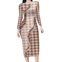 Beige Hawaii Palaka Long Sleeve Bodycon Dress Hawaiian Pikake Lei LT05 Long Dress Beige - Polynesian Pride