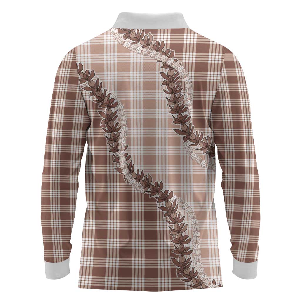 Beige Hawaii Palaka Long Sleeve Polo Shirt Hawaiian Pikake Lei