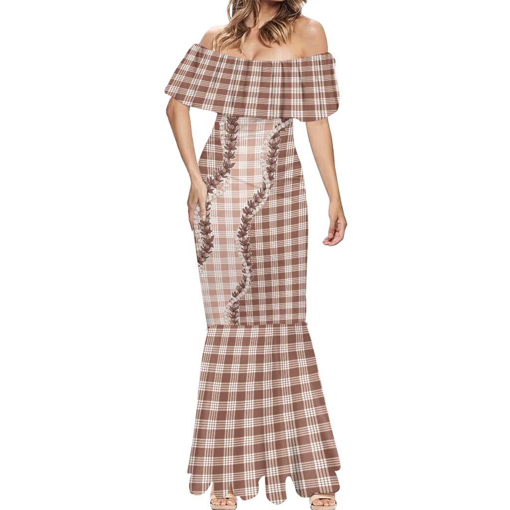 Beige Hawaii Palaka Mermaid Dress Hawaiian Pikake Lei