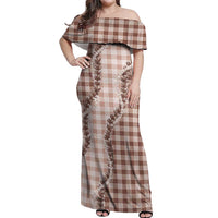 Beige Hawaii Palaka Off Shoulder Maxi Dress Hawaiian Pikake Lei