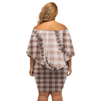 Beige Hawaii Palaka Off Shoulder Short Dress Hawaiian Pikake Lei