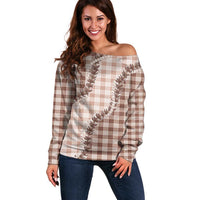 Beige Hawaii Palaka Off Shoulder Sweater Hawaiian Pikake Lei