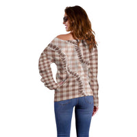 Beige Hawaii Palaka Off Shoulder Sweater Hawaiian Pikake Lei