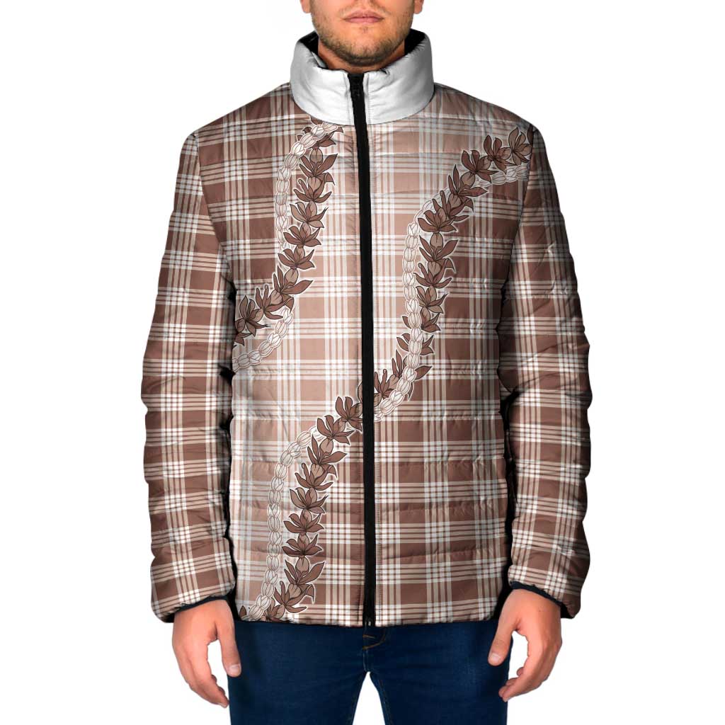 Beige Hawaii Palaka Padded Jacket Hawaiian Pikake Lei