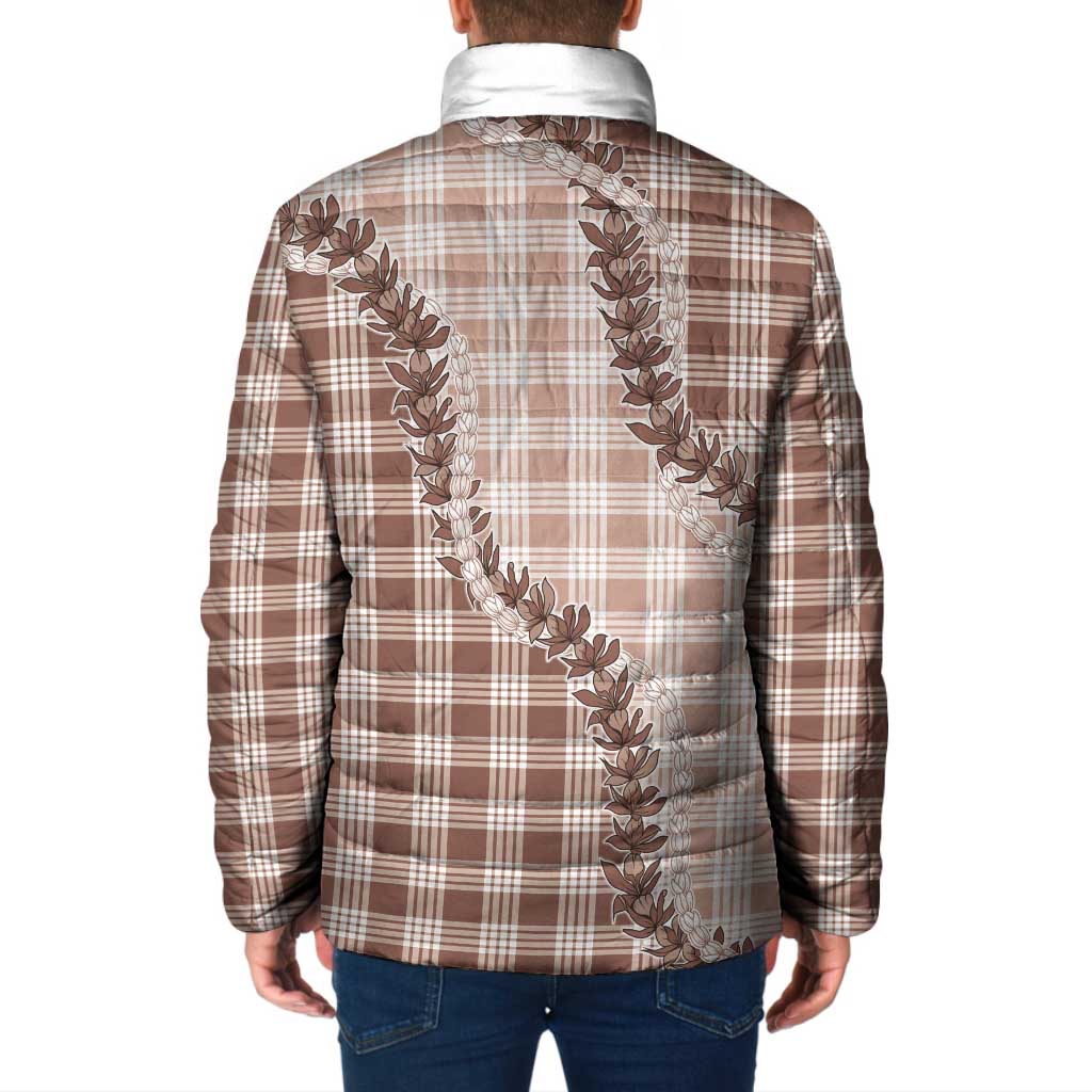 Beige Hawaii Palaka Padded Jacket Hawaiian Pikake Lei