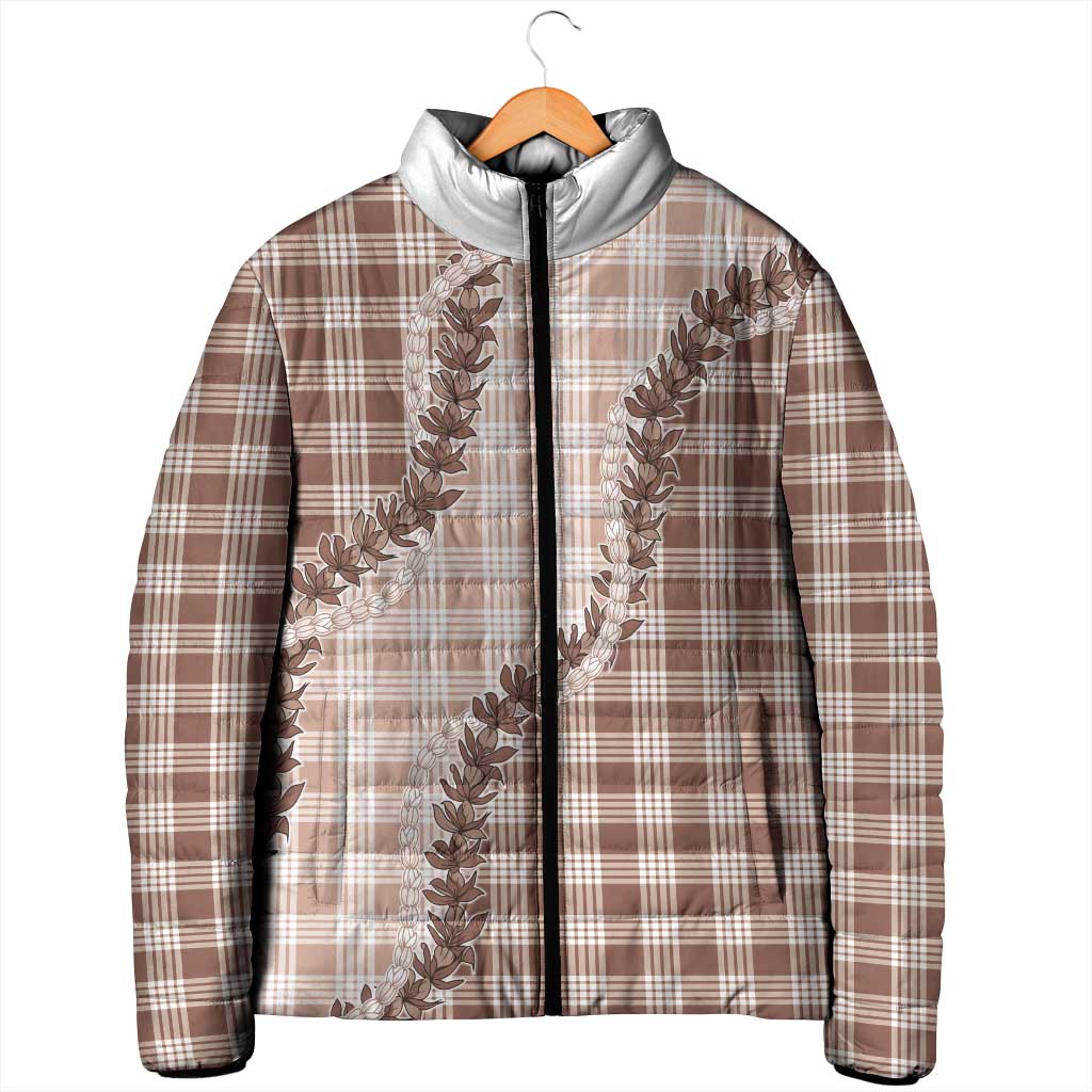 Beige Hawaii Palaka Padded Jacket Hawaiian Pikake Lei