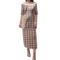 Beige Hawaii Palaka Puletasi Hawaiian Pikake Lei LT05 Long Dress Beige - Polynesian Pride