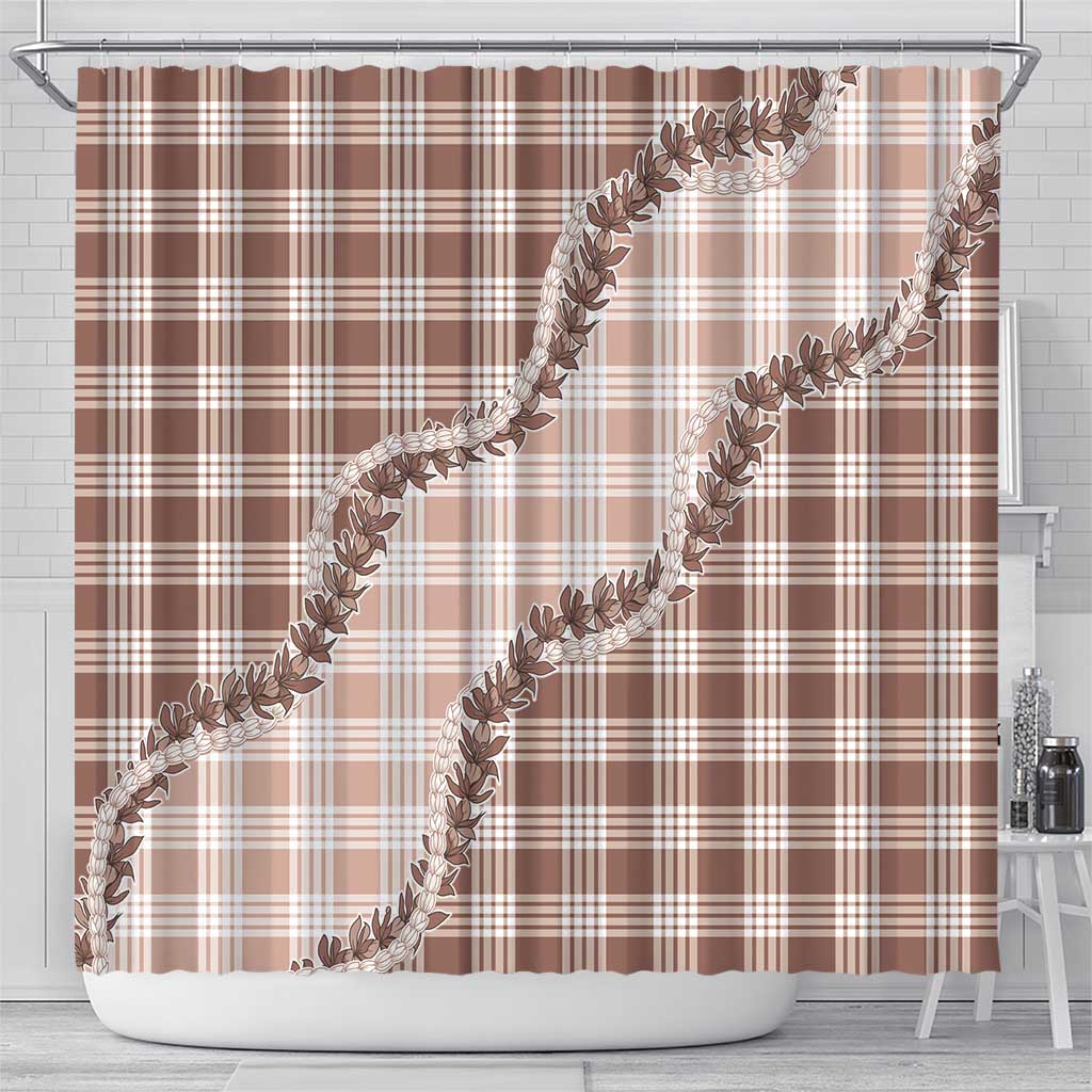 Beige Hawaii Palaka Shower Curtain Hawaiian Pikake Lei