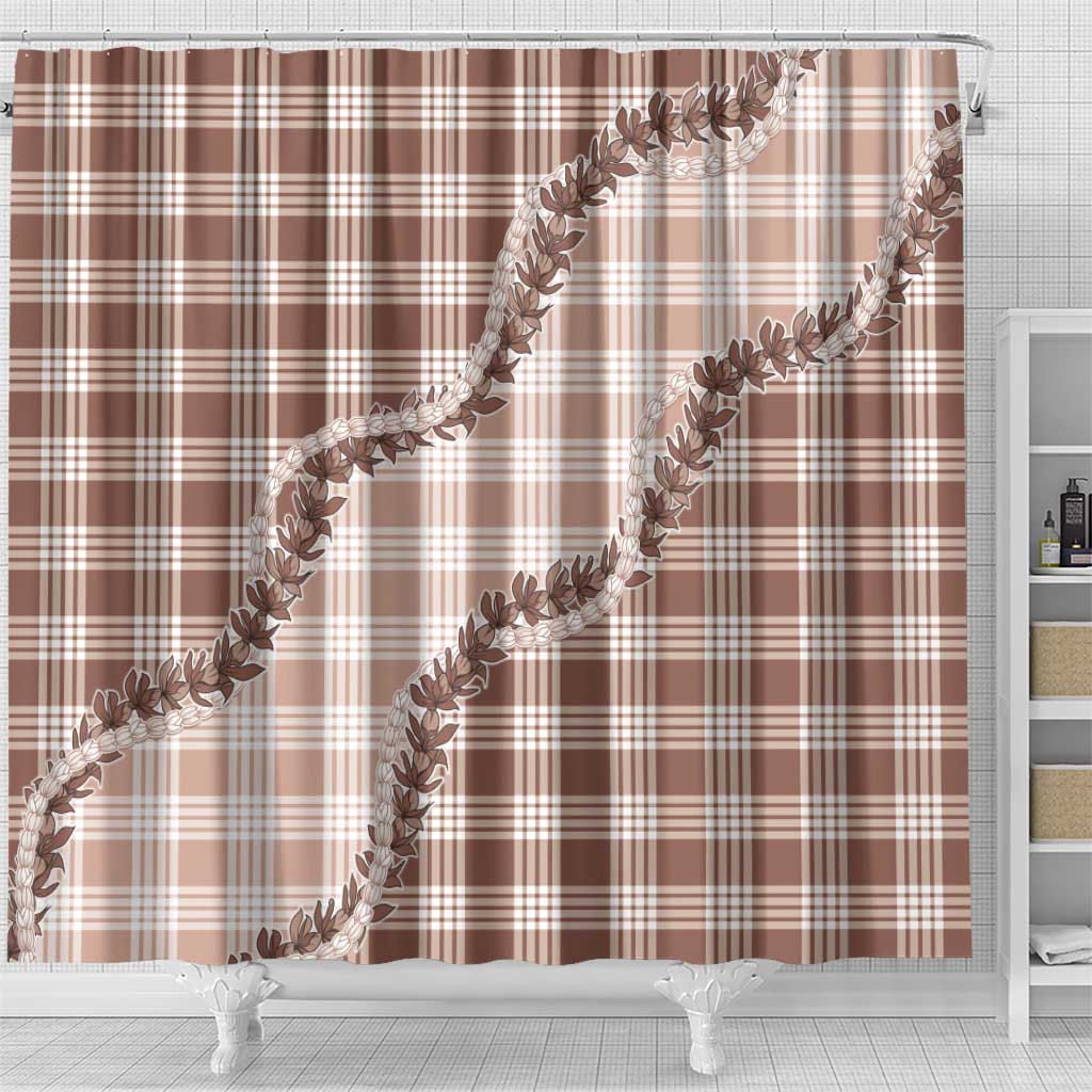 Beige Hawaii Palaka Shower Curtain Hawaiian Pikake Lei