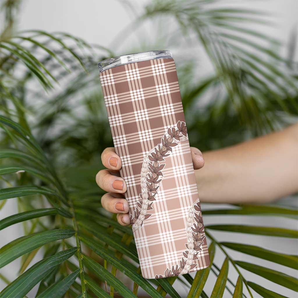 Beige Hawaii Palaka Skinny Tumbler Hawaiian Pikake Lei LT05 - Polynesian Pride