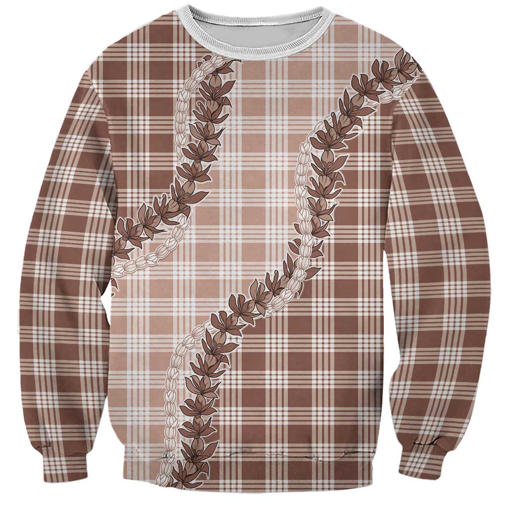 Beige Hawaii Palaka Sweatshirt Hawaiian Pikake Lei LT05 Unisex Beige - Polynesian Pride